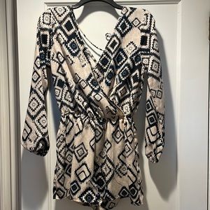 Blue and tan long sleeve romper